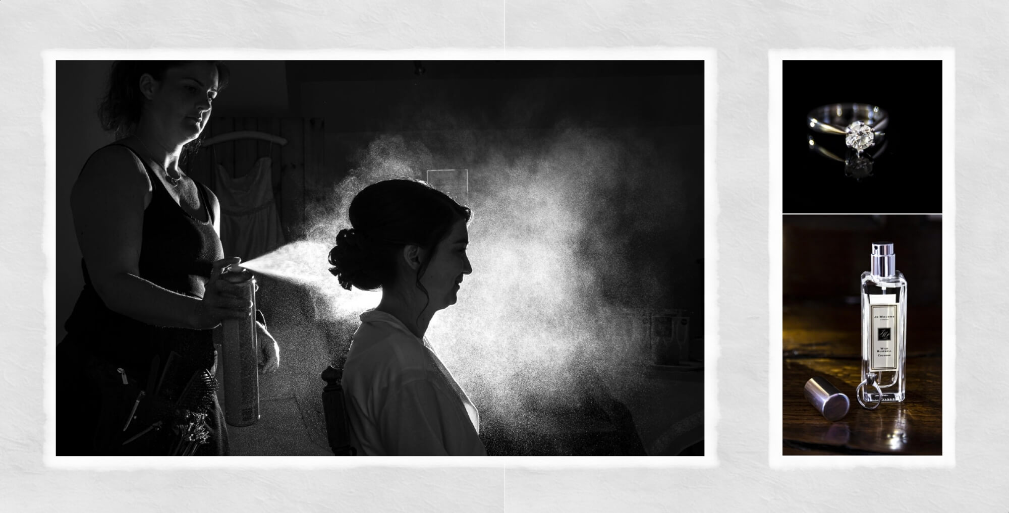 Warwickshire Wedding Photographer at Warwick House: showing bridal preparations and hairspray shot