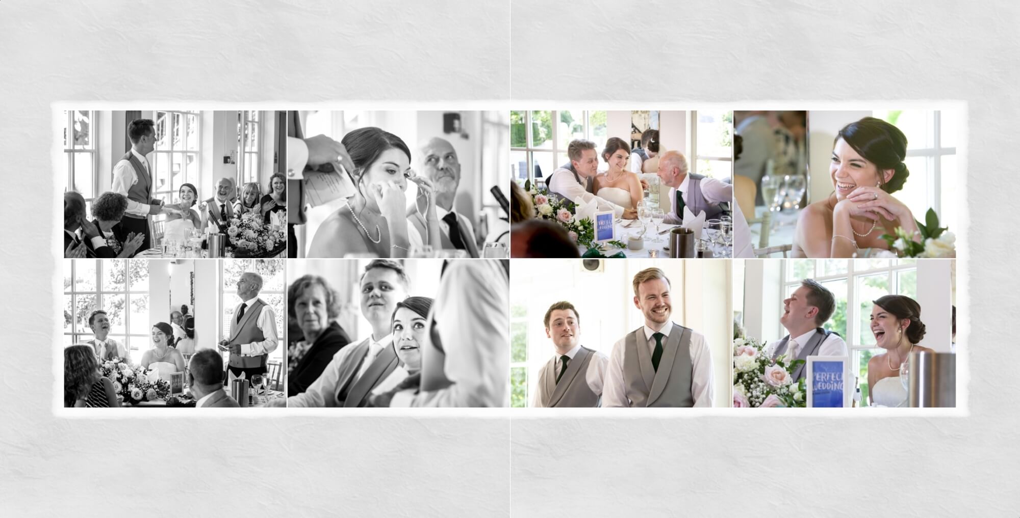 Warwickshire Wedding Photographer Warwick House: Wedding album page design showing the speeches