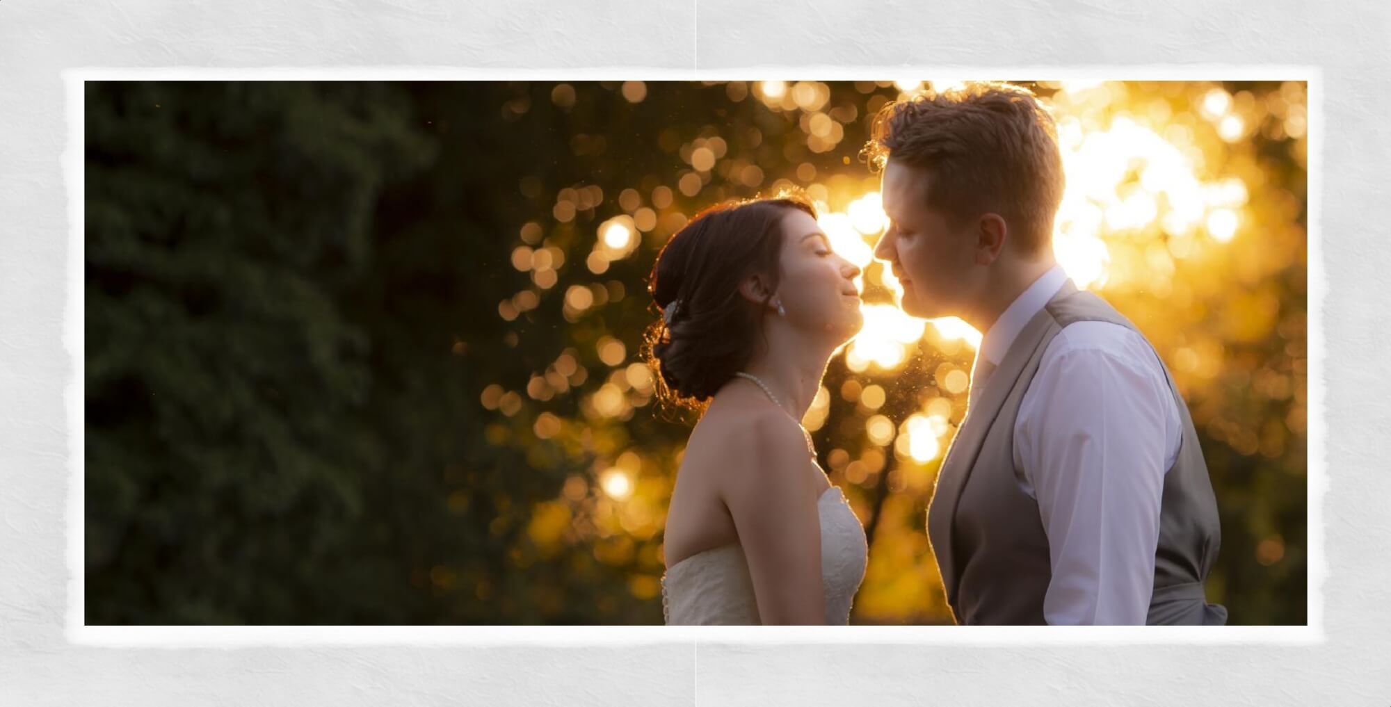 Warwickshire Wedding Photographer Warwick House: bride and groom in evening sunlight