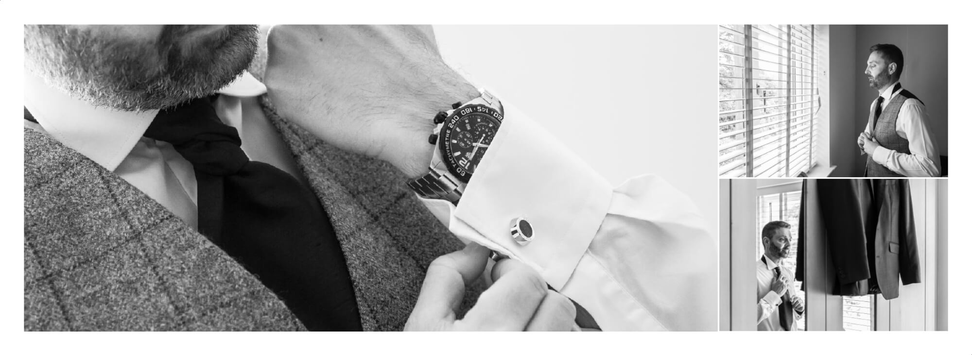 Wedding Photographer Warwickshire: groom preparations at Dunchurch Park