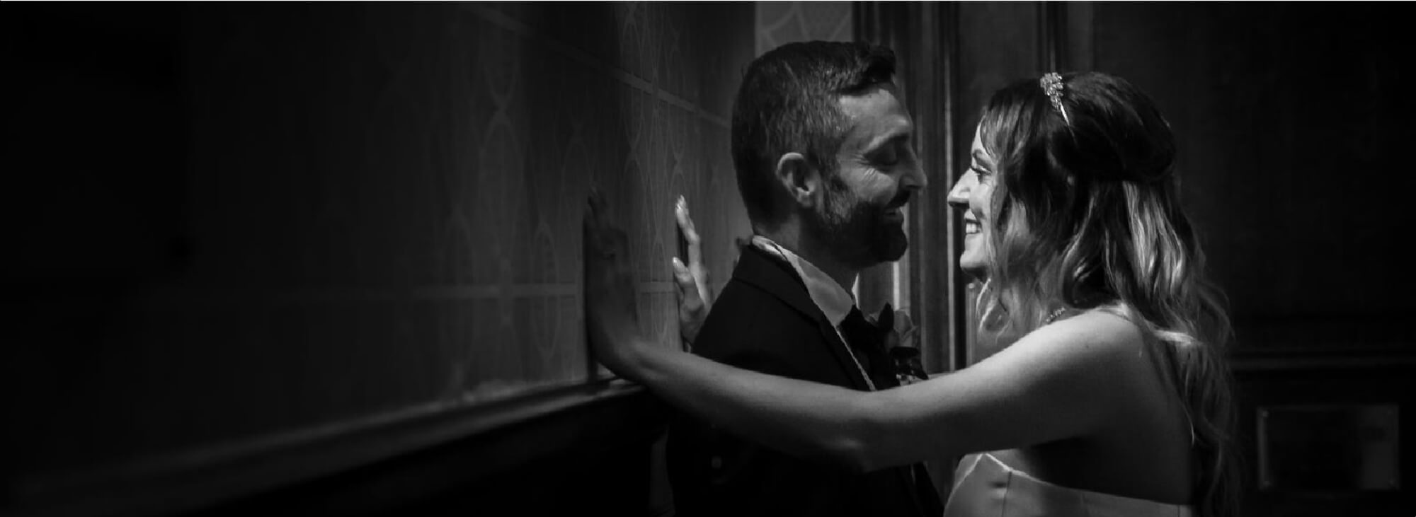 Wedding album page showing a natural image of bride and groom at Dunchurch Park