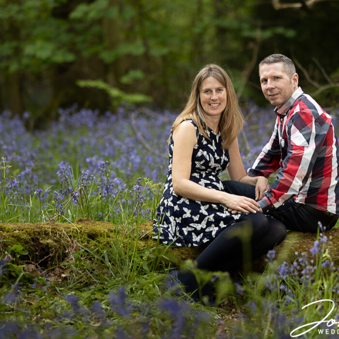 Bride and Groom amongst bluebells on their pre-wedding shoot in Northamptonshire - John Fox Photography