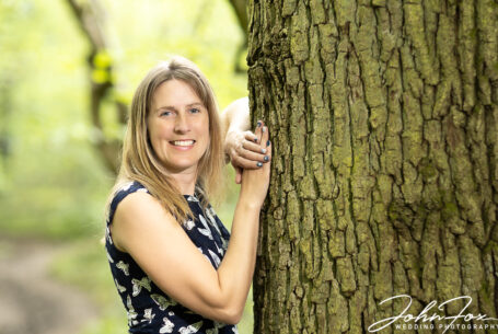 Bride on a pre-wedding shoot in woodland in Northamptonshire - by wedding photographer John Fox