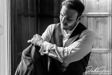 Nicholas, the groom, preparing for his Ashridge House Wedding in Hertfordshire