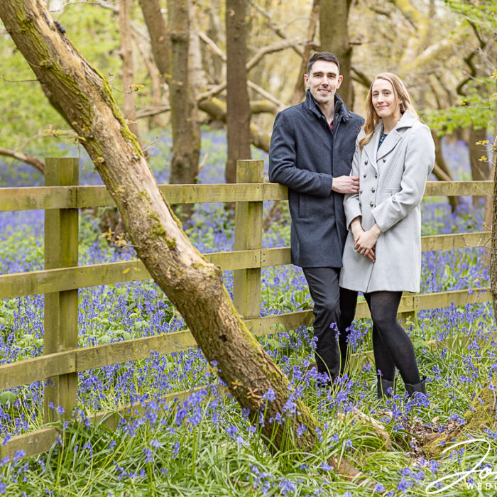 Sally and Andy, a couple from Loughborough, amidst the enchanting bluebells in the woodland near their home.