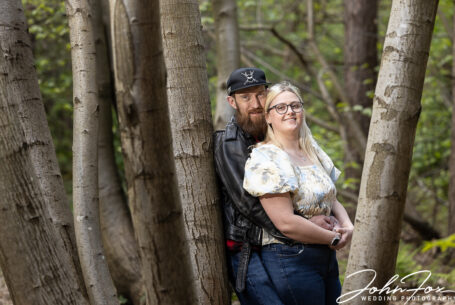 Pre-wedding photo shoot set in Northamptonshire woods.