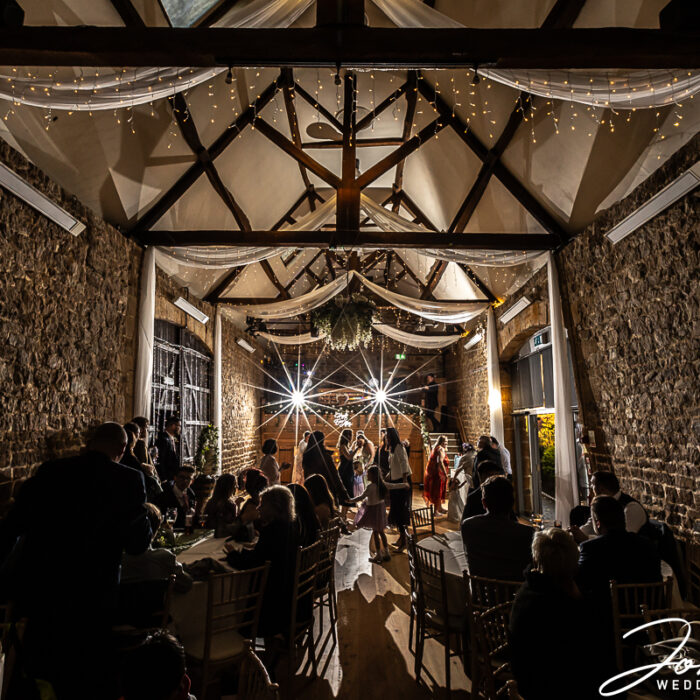 The wedding guests party the night away at The Barns at Hunsbury Hill, Northampton