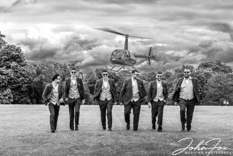 Groom and Groomsmen arriving by helicopter at Ashridge House in Hertfordshire