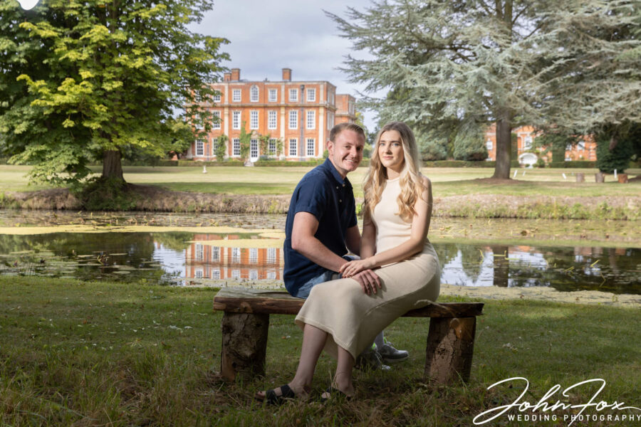 The happy couple in the grounds at Chicheley Hall in Buckinghamshire