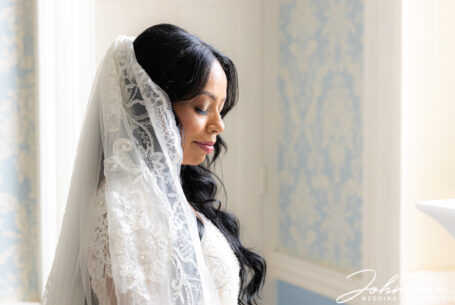 A close-up of the bride at Stowe House. Photo by John Fox Wedding Photography