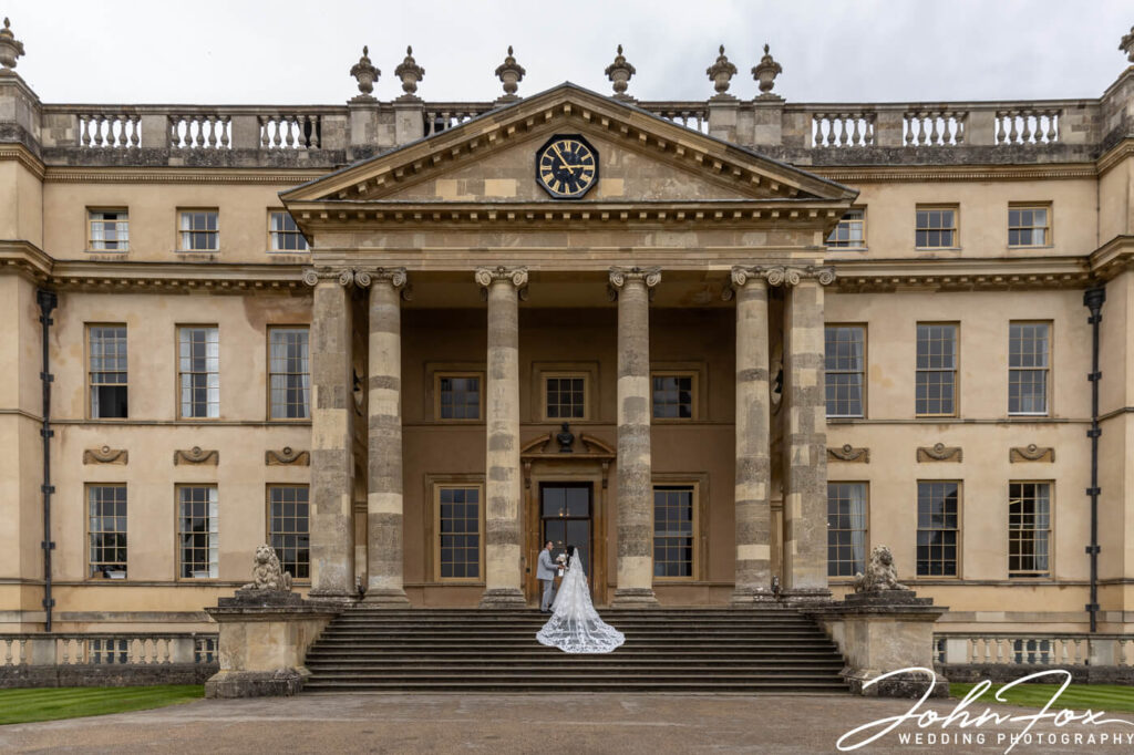 The happily-wedded couple outside the ornate Stowe House.