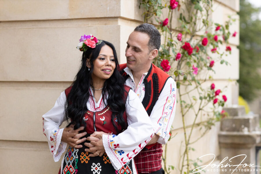 The happy couple wore traditional Belgian attire as part of the wedding day celebrations.