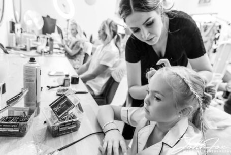 Preparing the bridesmaids for the Northampton wedding.