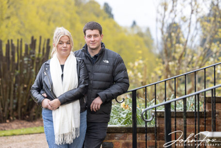 The Bride and Groom to be, Zoe and Joshua, in the gardens and grounds of Ashridge House
