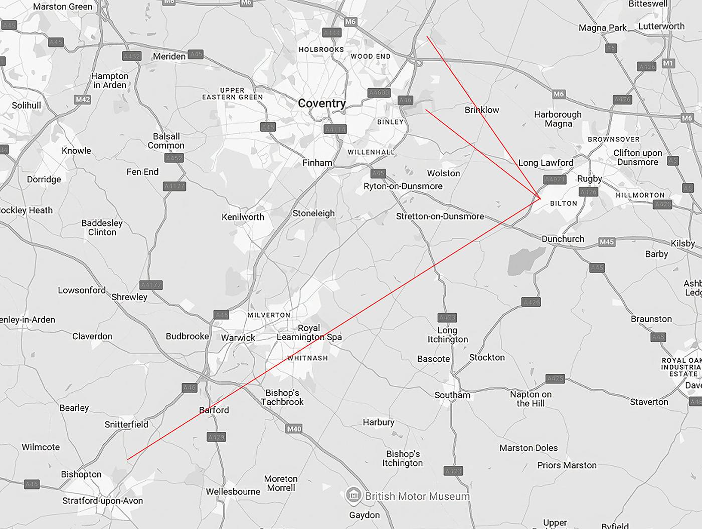 Wedding Photographer Coventry and Warwickshire. Map showing the venue locations photographed in Warwickshire in 2024 by John Fox.