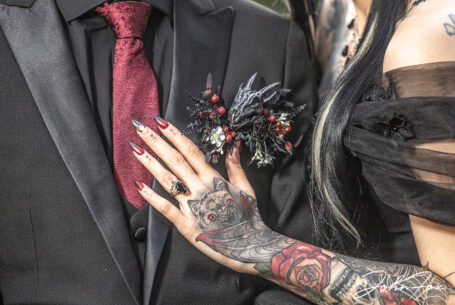 Gothic Wedding with a Stunning Bride in Black on Halloween - the Bride wearing her ring