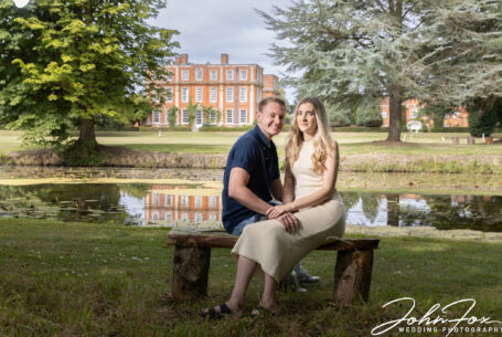 Pre-wedding shoot by the lake of Chicheley Hall