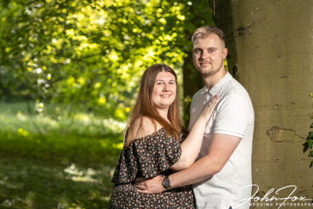 Bride and groom on a prewedding shoot in the grounds and woodland at Magnolia Park