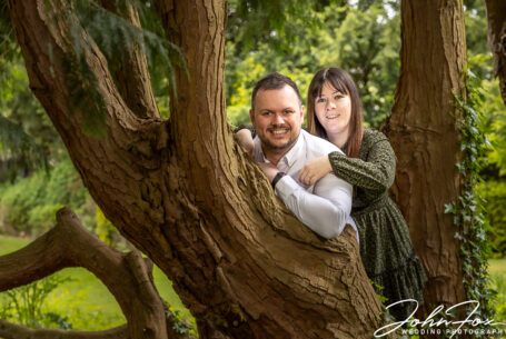Pre-wedding photoshoot of bride and groom to be in the gardens and grounds of Missenden Abbey