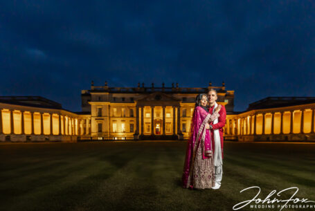 Night shot of the Bride and Groom in the grounds at Stowe House by John Fox Wedding Photography