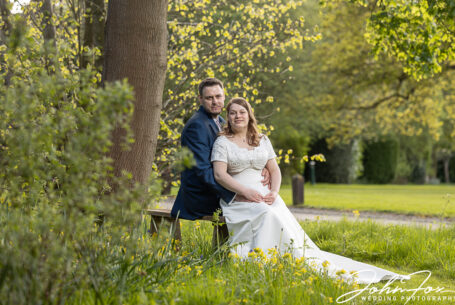 Bride and Groom in the gardens and grounds wedding photograph Kilworth House
