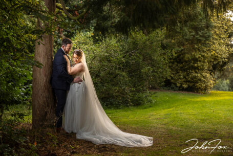 Bride and Groom in the gardens and grounds of Kilworth House Hotel in Leicestershire