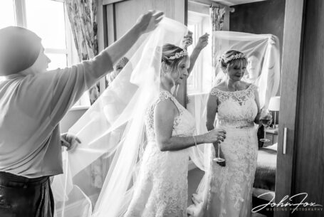 Bridal preparations in the family home in Leicestershire