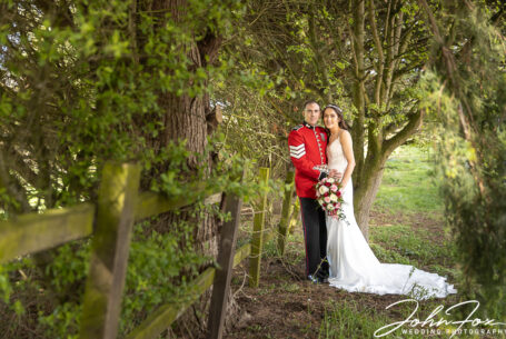 Bride and groom military wedding photograph at Eversholt Hall in Bedfordshire