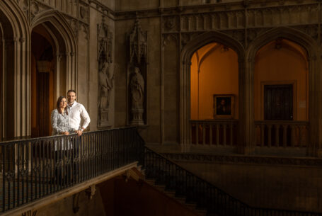 Prewedding shoot on a balcony in Ashridge House