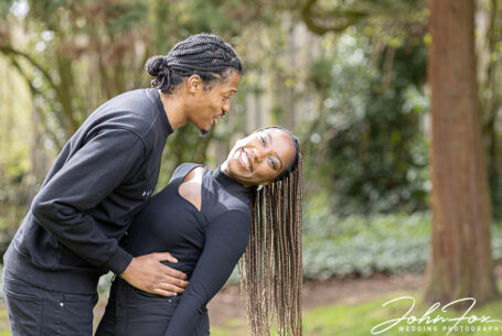 Fun pre-wedding Photograph getting couple to relax in front of the camera at a West Midlands' location.