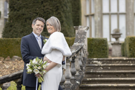 Bride and groom image in the gardens at Fawsley Hall