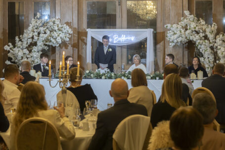 Valentine’s Weekend Wedding Photography. The grooms speech at Fawsley Hall.