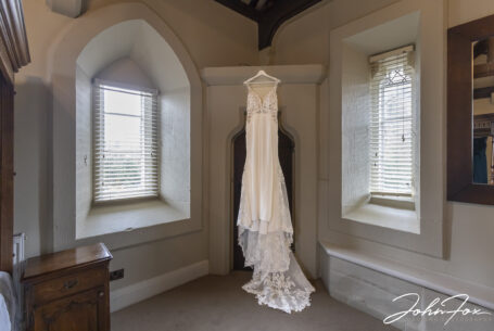 Weddings Peckforton Castle. Wedding dressing hanging ready for the ceremony