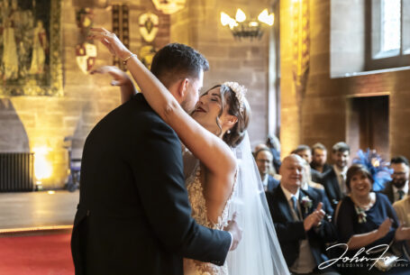 You may kiss the bride. Wedding photography in Cheshire by John Fox Wedding Photography.