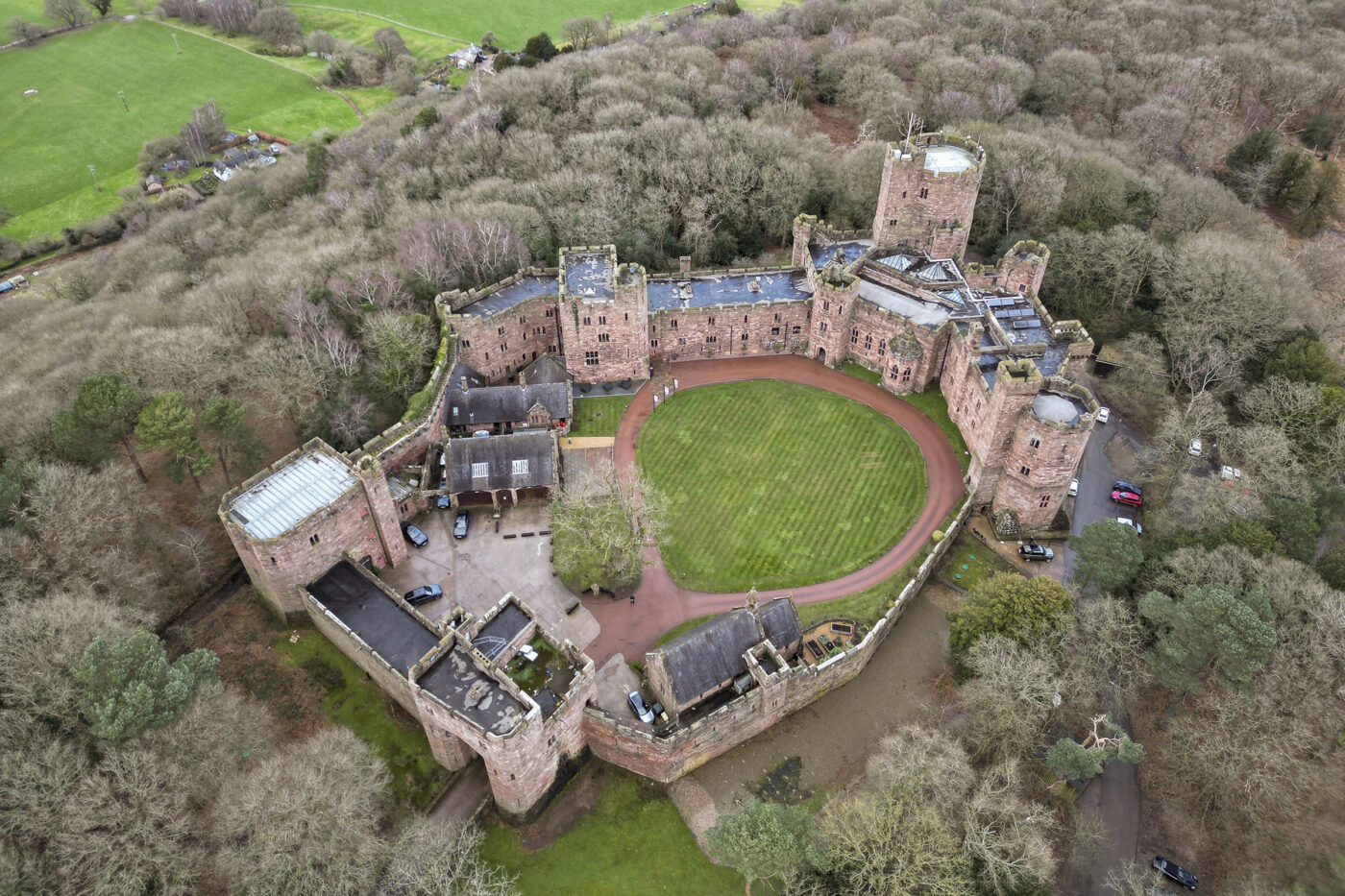 Aerial photo of Peckforton Castle by John Fox Wedding Photography.