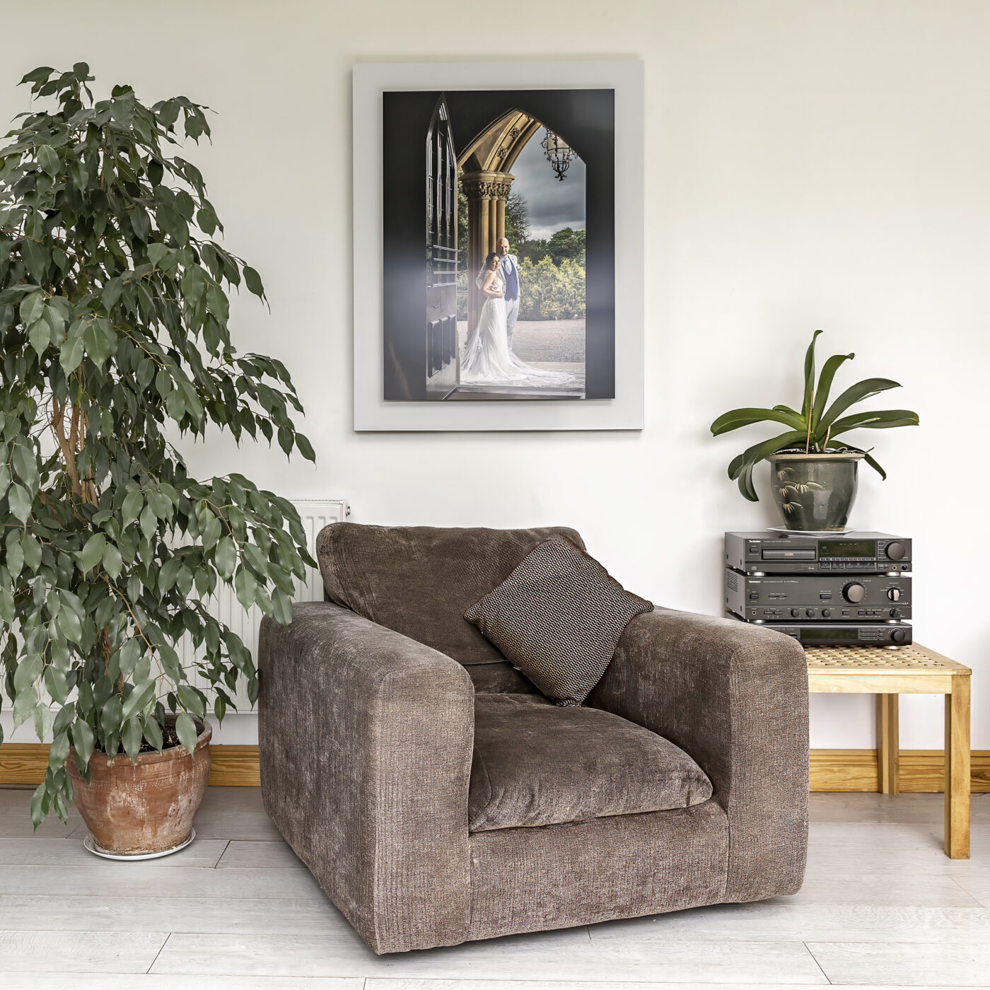Your Wedding Photograph as Wall Art. Image on a wall of a wedding at Manor by the Lake, Cheltenham.