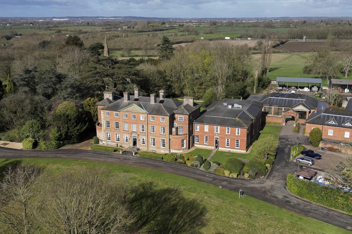 An aerial image of Ansty Hall by Wedding Photographer John Fox covering Coventry and Warwickshire. Meet him at the Ansty Hall wedding show April 6th 2025