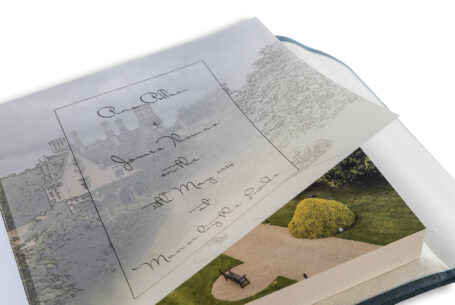 Manor by the Lake-Wedding Album showing the translucent printed page.
