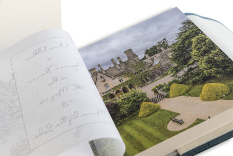 Manor by the Lake-Wedding Album showing the translucent printed introduction page
