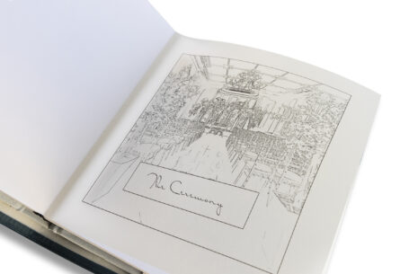 Manor by the Lake-Wedding Album showing the translucent printed page of the ceremony