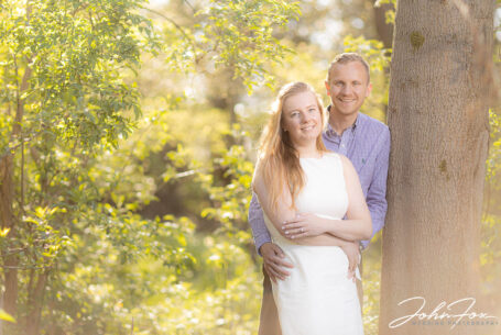 Happy couple on their pre wedding shoot in the grounds at Ansty Hall