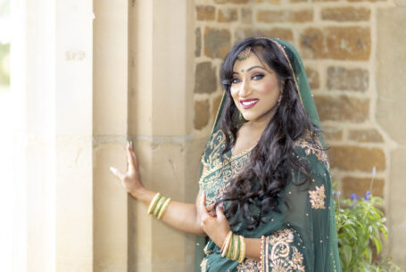 Posed image of the bride in Indian outfit