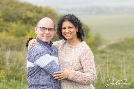 Pre-Wedding Shoot image of the happy couple on a hillside on the Dunstable Downs, part of the Chiltern Hills