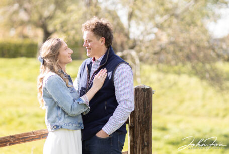 Couple on their pre-wedding shoot in Oxfordshire rural setting. Image taken by John Fox Wedding Photography.