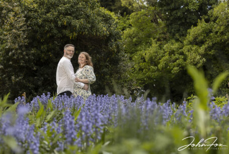 Ansty Hall Pre-wedding photo taken by field of bluebells