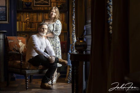 Ansty Hall Pre-wedding shoot inside one of the rooms with the engaged couple.