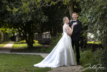 Bride and groom in the gardens at Ansty Hall