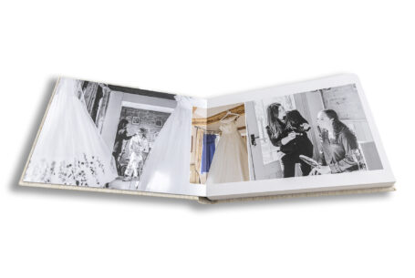 Beautiful Wedding Album from a Wedding in Wiltshire. Double page of the bride getting ready.