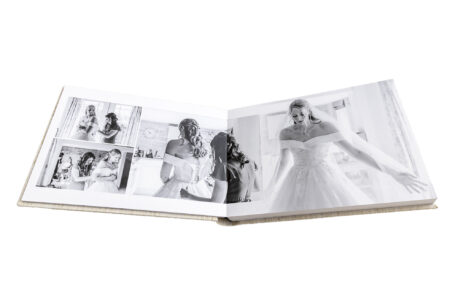 Beautiful Wedding Album from a Wedding in Wiltshire. The bride in her wedding dress.