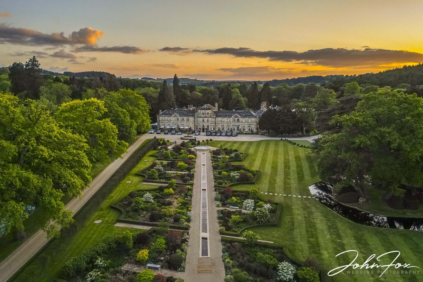Grantley Hall Wedding Photographer, John Fox created this stunning aerial photo of the elegant North Yorkshire wedding venue.